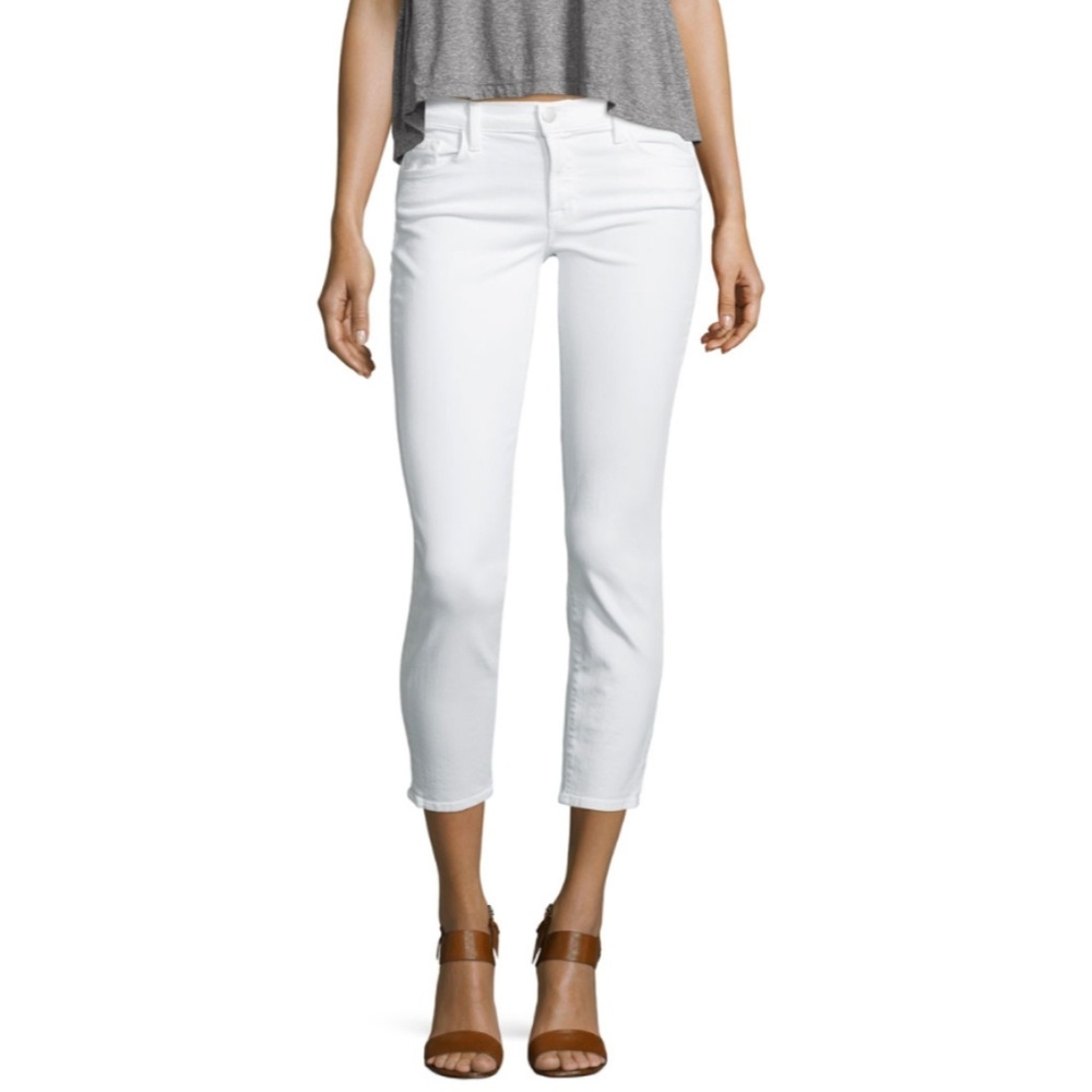 J Brand 835 Mid-Rise Cropped Jeans in Blanc